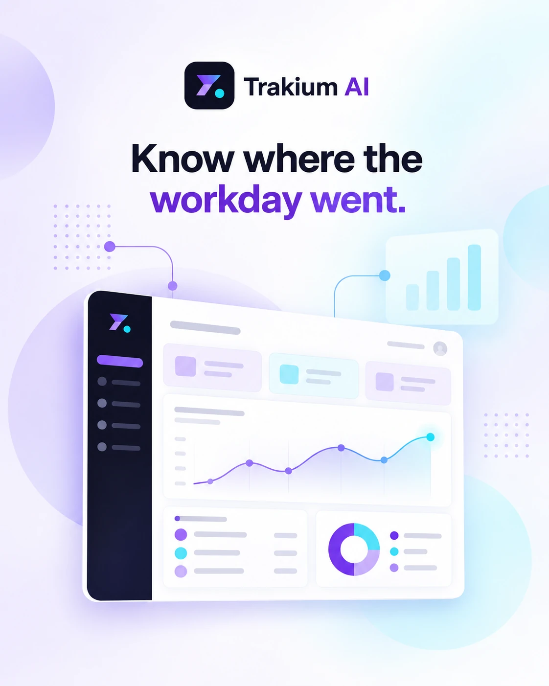 Trakium AI workforce intelligence visual with a fully contained analytics dashboard